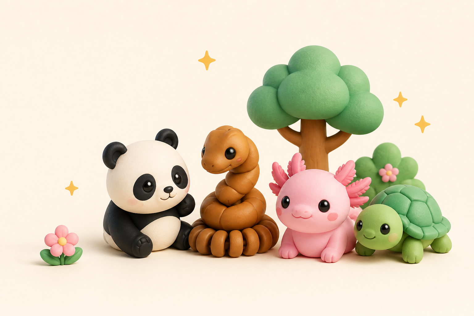 Cute 3D printed mini animal friends gathered together